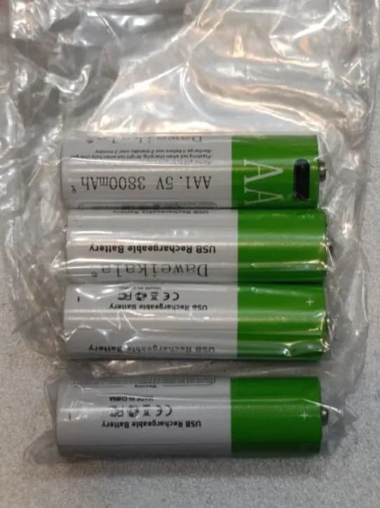 4шт. Перезаряжаемые Алкалиновые батарейки AA 1.5v (green 3800) + кабель зарядки
