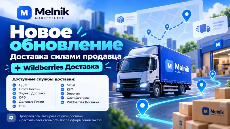 В Marketplace Melnik появилась Wildberries Доставка. Продавцы сами выбирают службы, рассчитывают стоимость после оформления заказа и вручную сопровождают отправку.