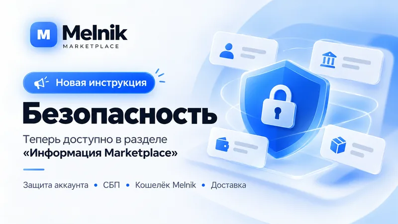 Обновление Marketplace Melnik: новый раздел «Безопасность» с правилами защиты аккаунта, оплаты через СБП и Кошелёк Melnik, доставки и безопасного получения заказов.